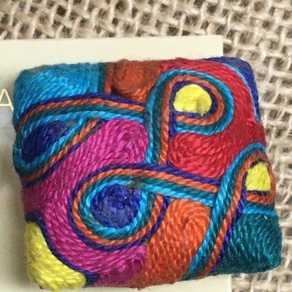 Multicolor Thread Clip Earrings As Is Abstract Embroidery Floss Retro BoHo - Picture 3 of 5